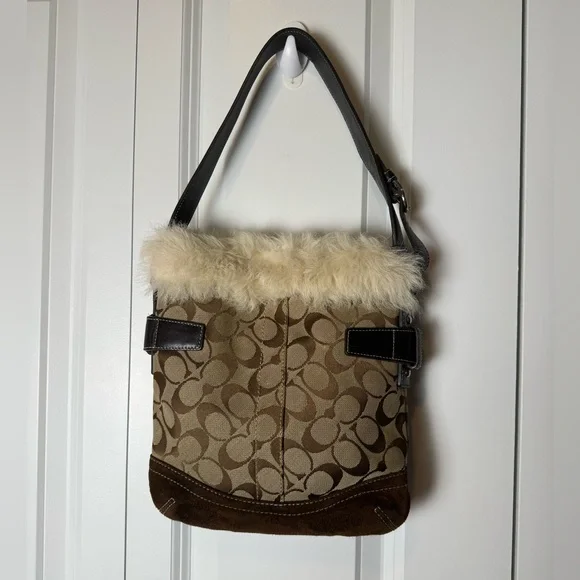 LOW START FOR SHOW! Vintage Coach Y2K with fur shoulder bag - Picture 5 of 11